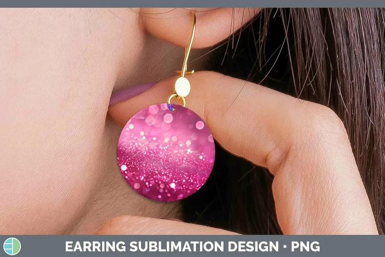 Pink Glitter Bokeh Round Earrings Sublimation Earrings Desig
