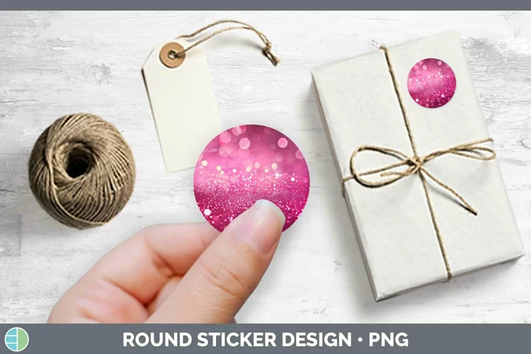 Pink Glitter Bokeh Stickers | Round Labels Designs