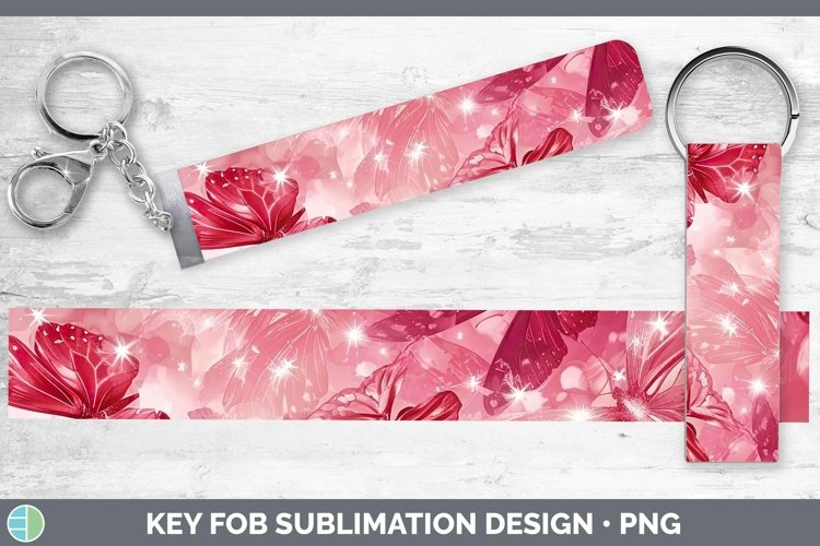 Pink Glow Butterflies Key Fob Sublimation Wristlet Designs