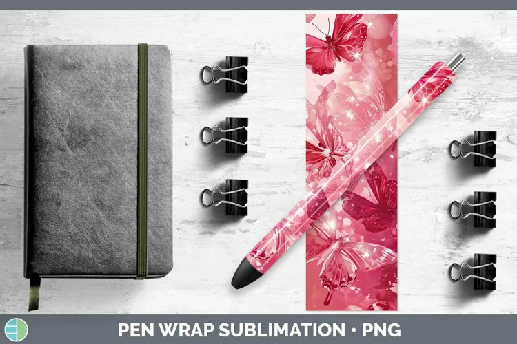 Pink Glow Butterflies Pen Wrap Sublimation Epoxy Pen Designs