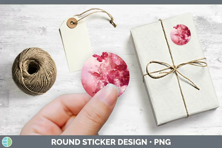 Pink Glow Butterflies Stickers | Round Labels Designs