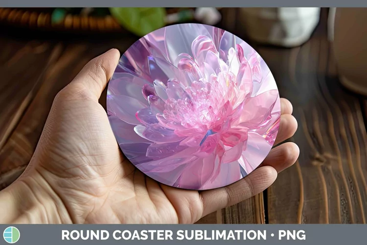 Pink Glow Flowers Round Coaster Sublimation Coaster Designs