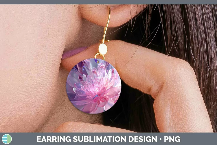 Pink Glow Flowers Round Earrings Sublimation Earrings Design