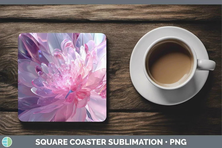 Pink Glow Flowers Square Coaster Sublimation Coaster Designs