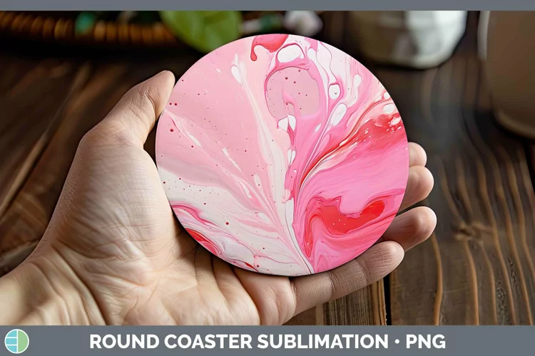 Pink Paint Pour Round Coaster Sublimation Coaster Designs