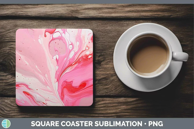 Pink Paint Pour Square Coaster Sublimation Coaster Designs