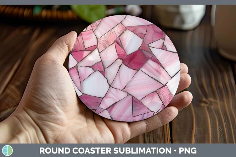 Pink Stained Glass Round Coaster Sublimation Coaster Designs