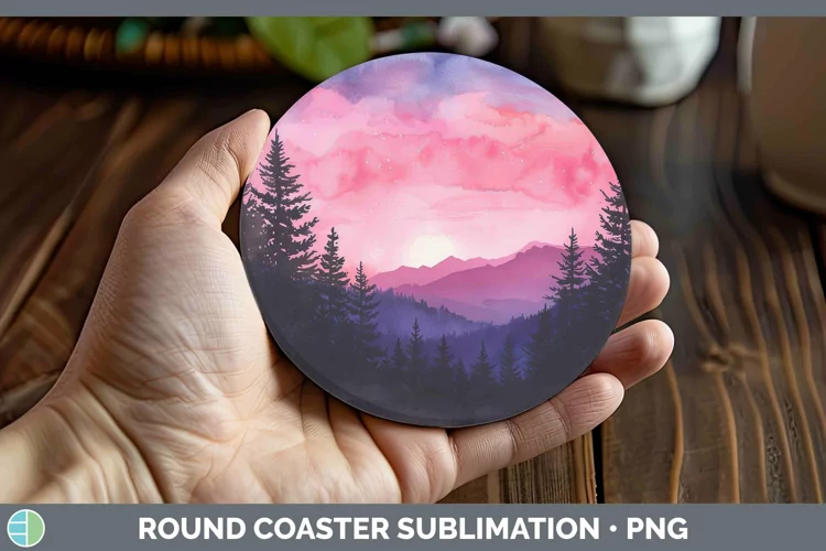 Pink Scenic View Round Coaster Sublimation Coaster Designs