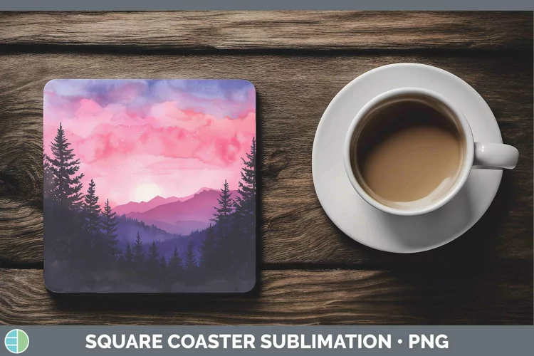 Pink Scenic View Square Coaster Sublimation Coaster Designs