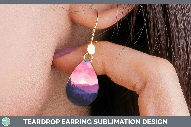 Pink Scenic View Teardrop Earrings Sublimation Earrings Desi
