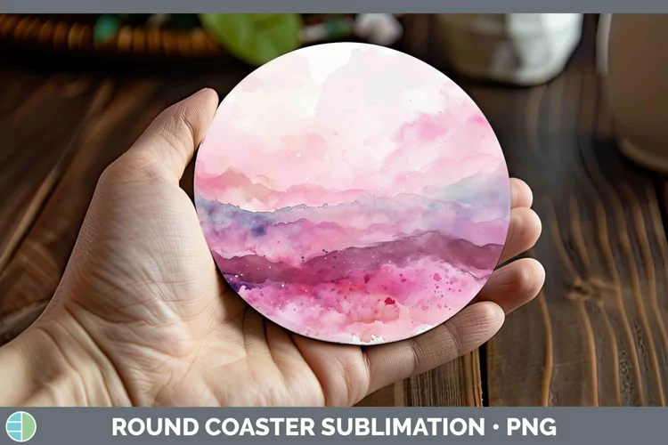 Pink Abstract Landscape Round Coaster Sublimation Coaster De
