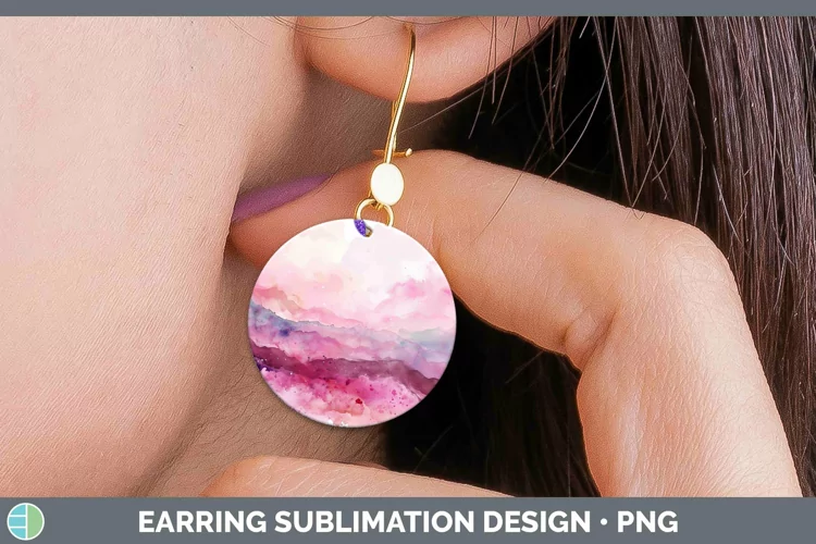 Pink Abstract Landscape Round Earrings Sublimation Earrings