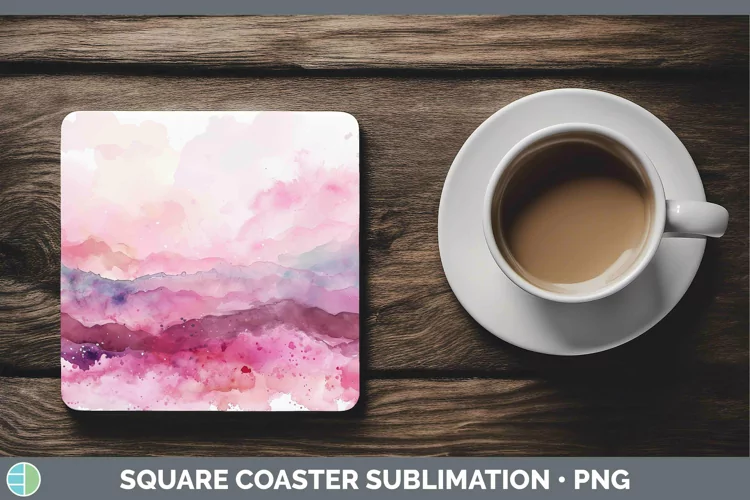 Pink Abstract Landscape Square Coaster Sublimation Coaster D