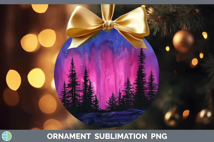 Pink Northern Lights Ornament Sublimation Bauble Designs