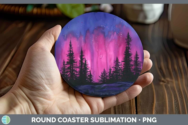 Pink Northern Lights Round Coaster Sublimation Coaster Desig