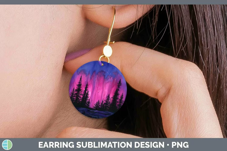 Pink Northern Lights Round Earrings Sublimation Earrings Des