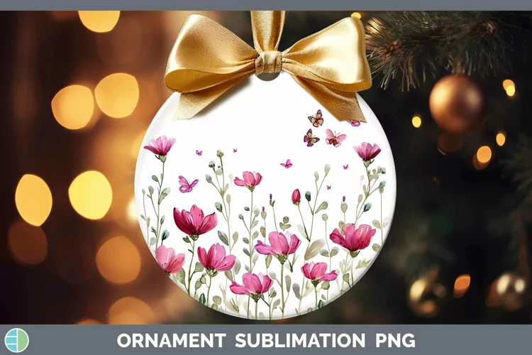 Pink Wild Flowers Ornament Sublimation Bauble Designs