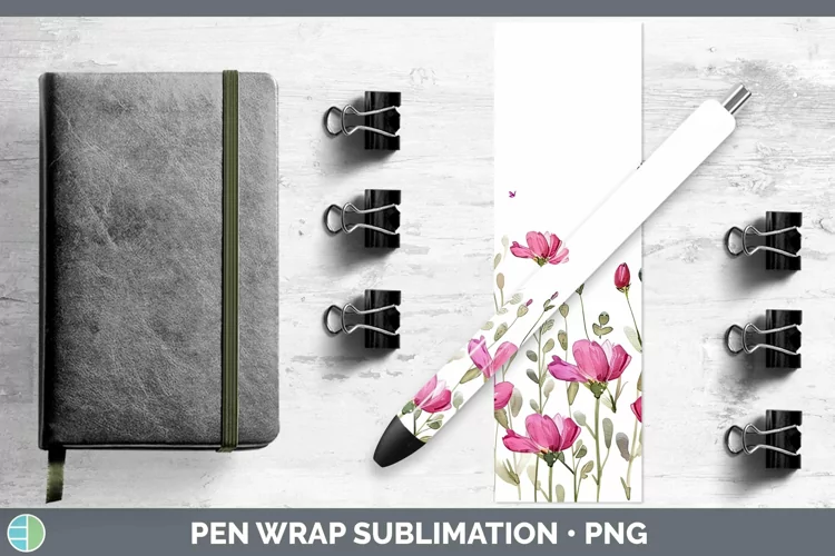Pink Wild Flowers Pen Wrap Sublimation Epoxy Pen Designs