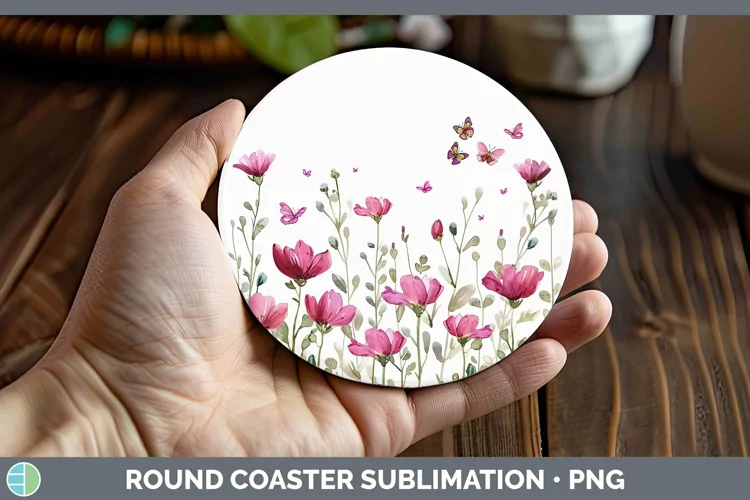 Pink Wild Flowers Round Coaster Sublimation Coaster Designs