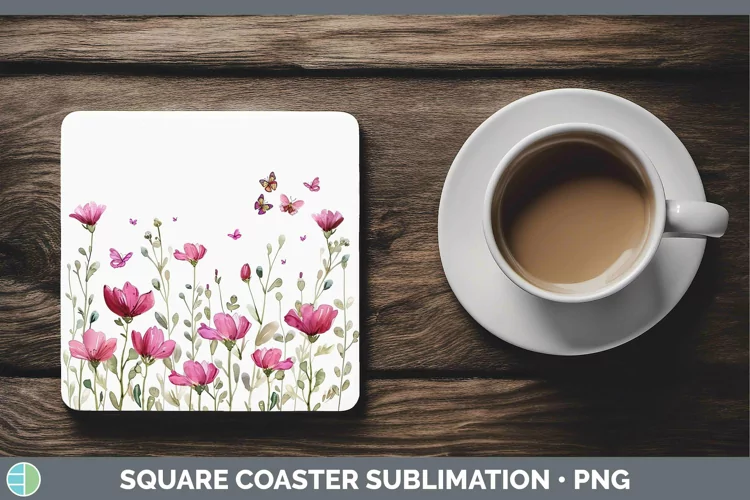 Pink Wild Flowers Square Coaster Sublimation Coaster Designs
