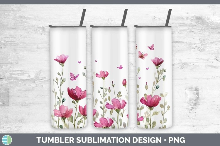 Pink Wild Flowers Tumbler Sublimation 20 oz Skinny Tumbler D
