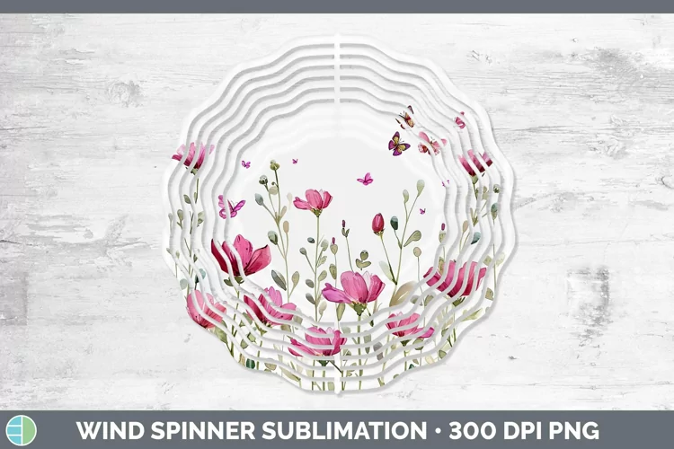 Pink Wild Flowers Wind Spinner Sublimation Spinner Designs