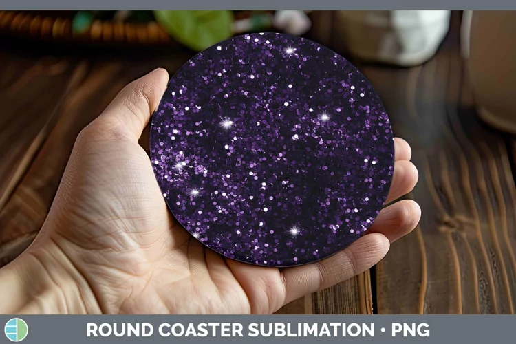 Purple Glitter Round Coaster Sublimation Coaster Designs