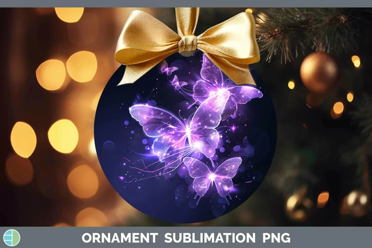 Purple Glow Butterflies Ornament Sublimation Bauble Designs
