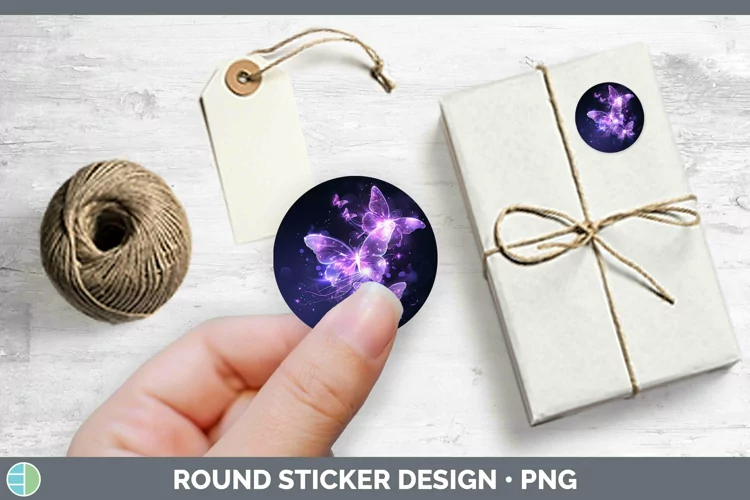 Purple Glow Butterflies Stickers | Round Labels Designs