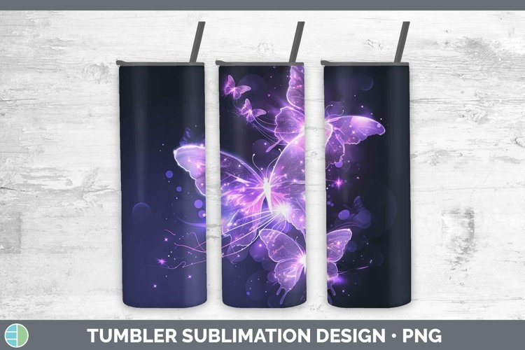Purple Glow Butterflies Tumbler Sublimation 20 oz Skinny Tum