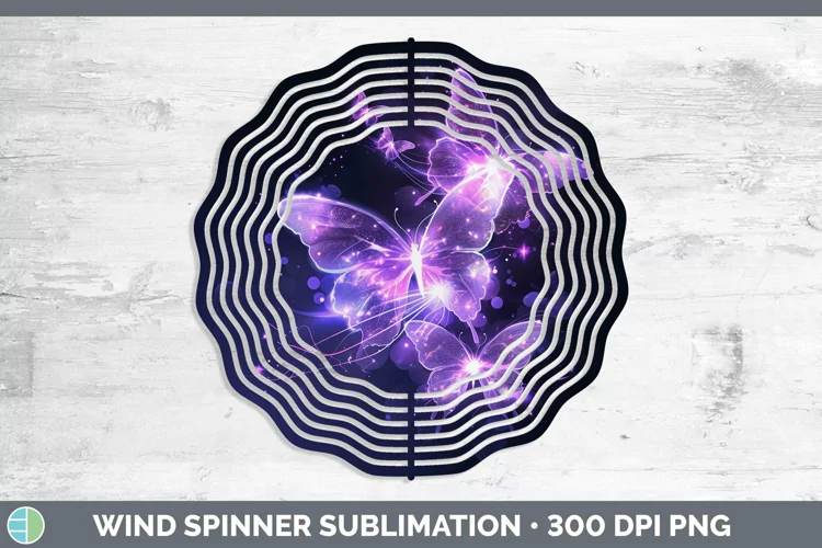 Purple Glow Butterflies Wind Spinner Sublimation Spinner Des