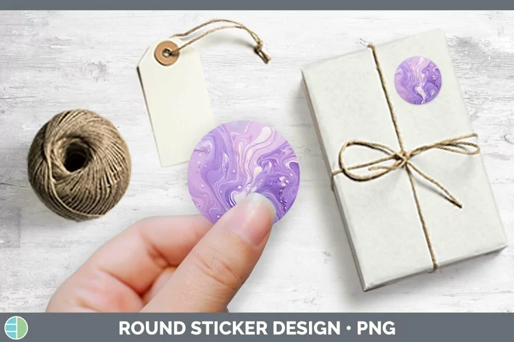Purple Paint Pour Stickers | Round Labels Designs