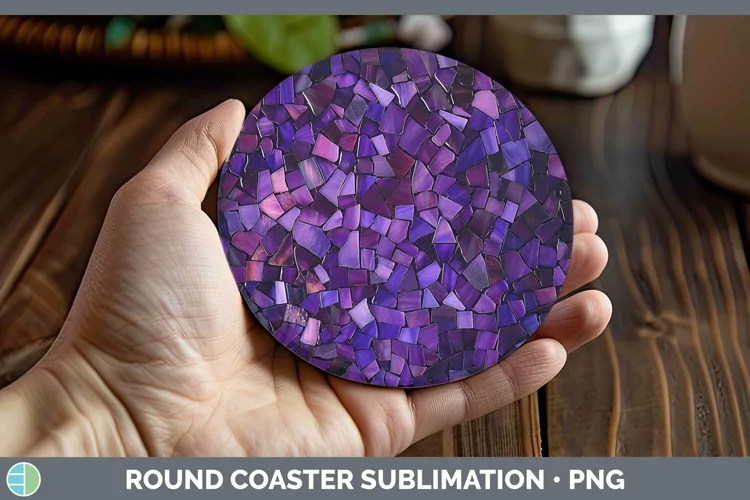 Purple Stained Glass Round Coaster Sublimation Coaster Desig