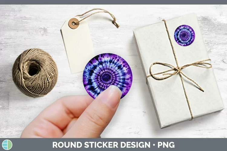 Purple Tie Dye Stickers | Round Labels Designs