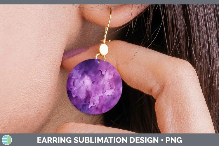 Purple Watercolor Round Earrings Sublimation Earrings Design example image 1