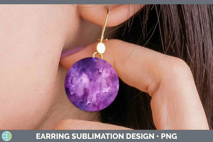 Purple Watercolor Round Earrings Sublimation Earrings Design