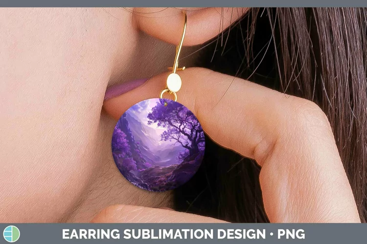 Purple Scenic View Round Earrings Sublimation Earrings Desig