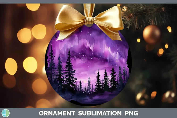 Purple Northern Lights Ornament Sublimation Bauble Designs