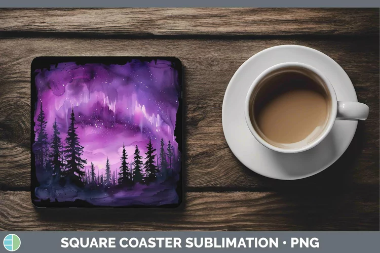 Purple Northern Lights Square Coaster Sublimation Coaster De