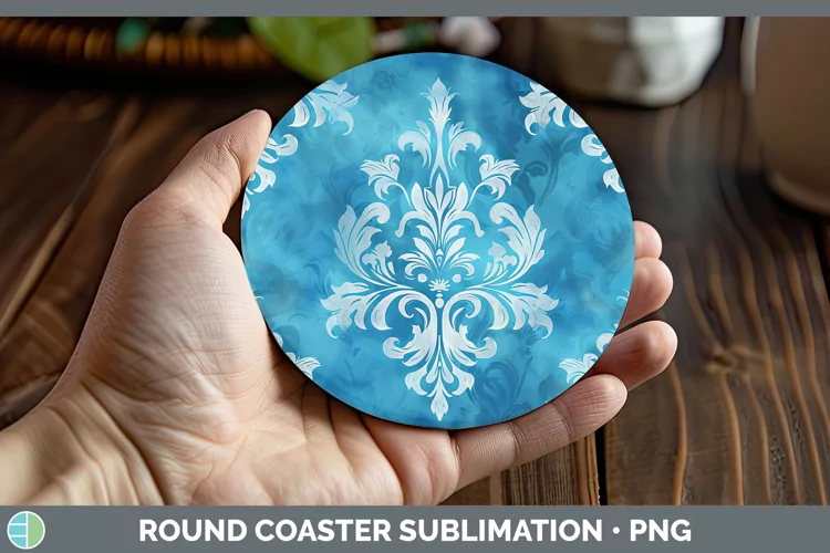 Blue Damask Round Coaster Sublimation Coaster Designs