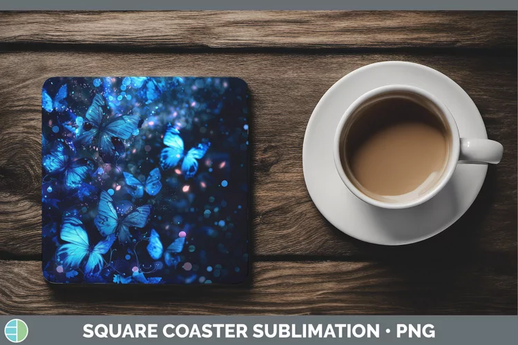 Blue Glow Butterflies Square Coaster Sublimation Coaster Des