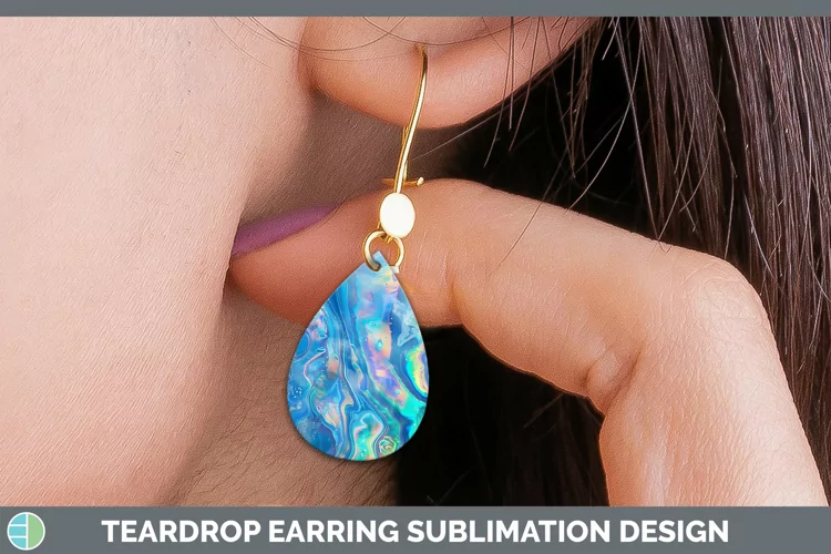 Blue Opalescent Teardrop Earrings Sublimation Earrings Desig