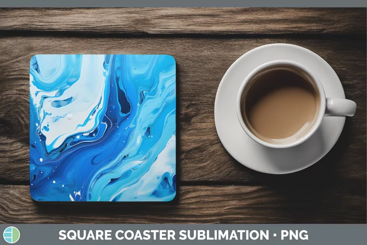 Blue Paint Pour Square Coaster Sublimation Coaster Designs
