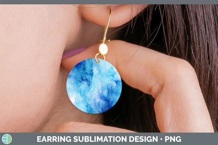 Blue Watercolor Round Earrings Sublimation Earrings Designs