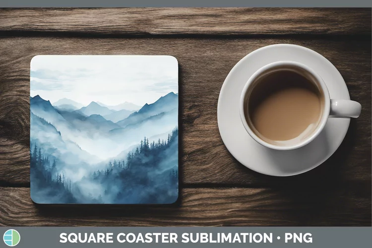 Blue Landscape Square Coaster Sublimation Coaster Designs