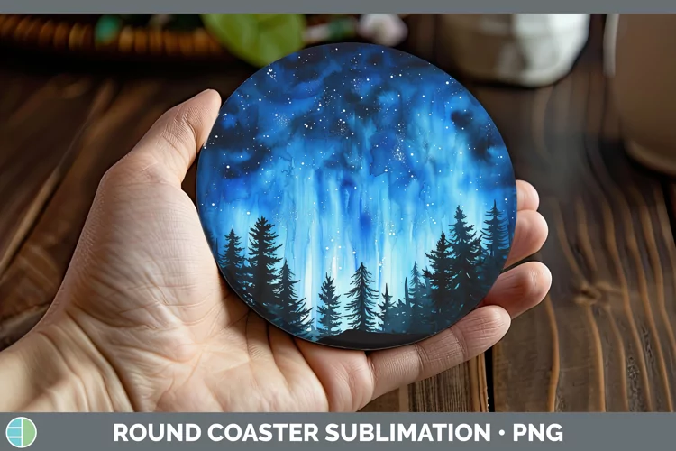 Blue Northern Lights Round Coaster Sublimation Coaster Desig