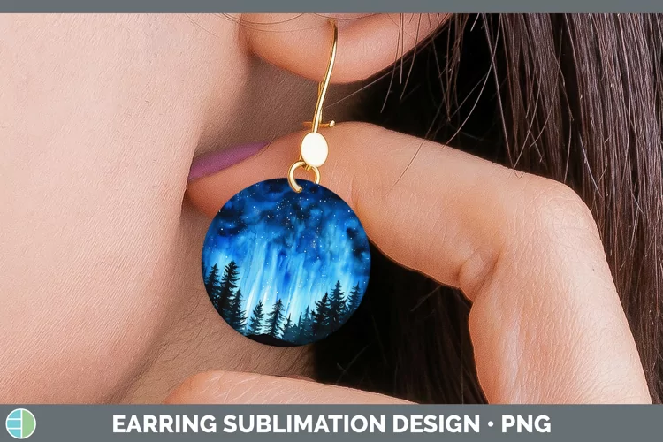 Blue Northern Lights Round Earrings Sublimation Earrings Des