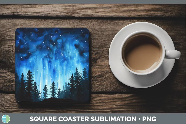 Blue Northern Lights Square Coaster Sublimation Coaster Desi