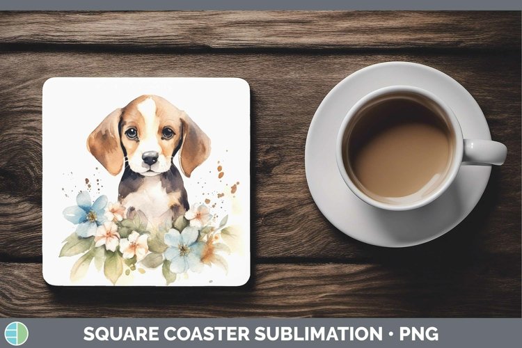 Cartoon Watercolor Beagle Square Coaster | Sublimation Coast