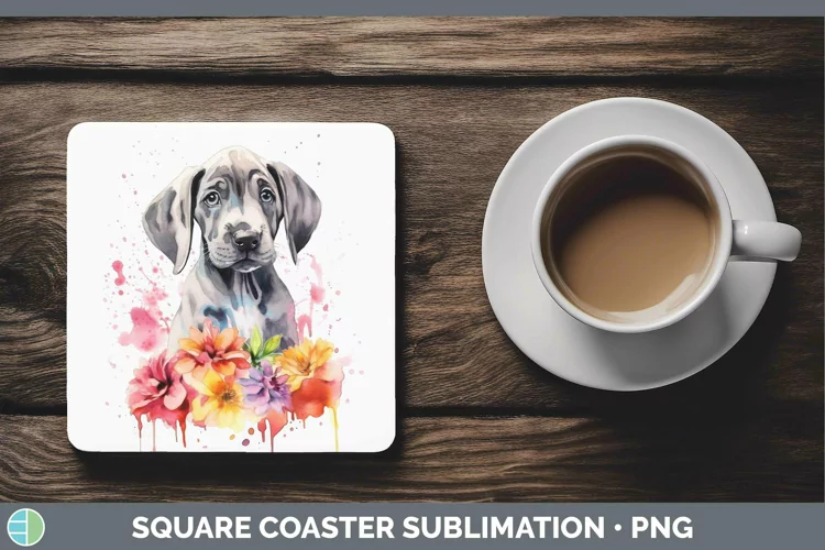 Cartoon Watercolor Great Dane Square Coaster | Sublimation C